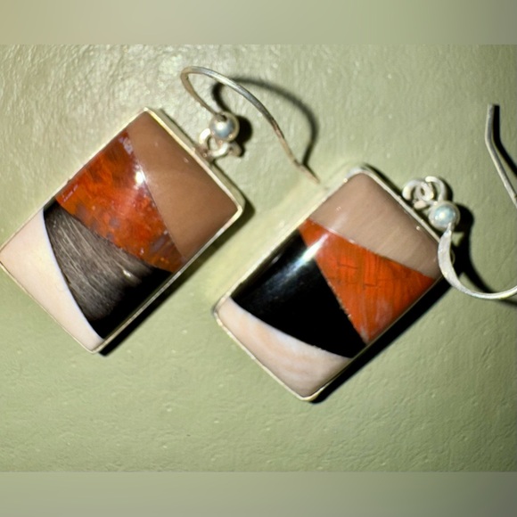 Jay King Inlay Multicolor Silver Stone Earrings - Picture 2 of 4